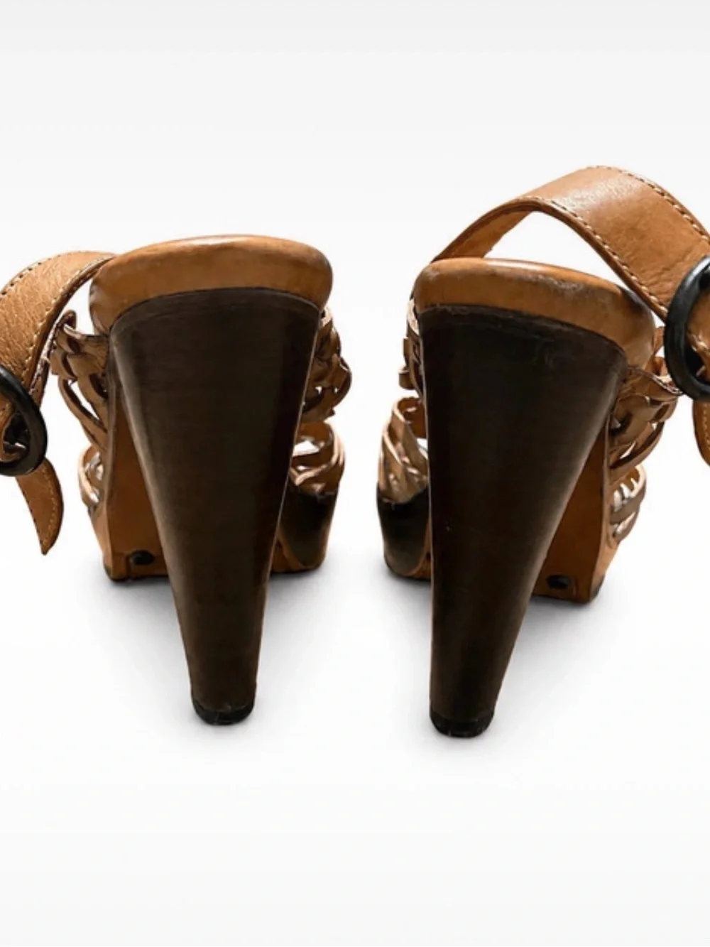 Frye Joy Huarache Slingback Platform Heels Tan Cognac Leather Women’s 8.5 B